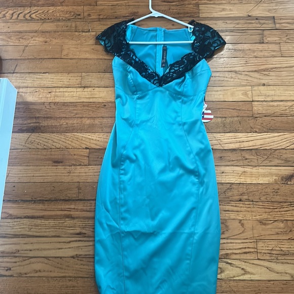 NWT 2014 Pin Up Girl clothing wiggle dress Size Small Teal - Picture 4 of 11